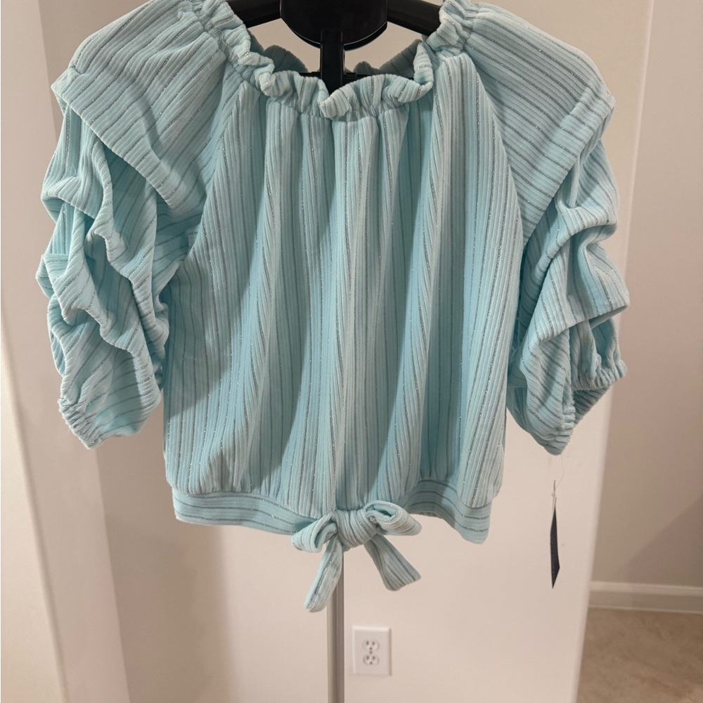 Habitual Green Puff Sleeve Ruffled Blouse